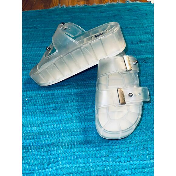 ASOS CLEAR JELLY FLATFORM PLATFORM ADJUSTABLE BUCKLE SANDALS 8 - Picture 4 of 10